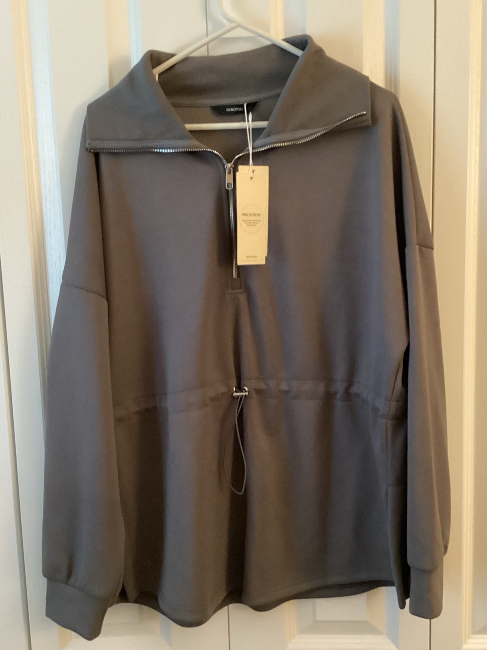 NEW Dokotoo Womens Oversized Sweatshirt Half Zip Drawstring Waist Long Sleeve L